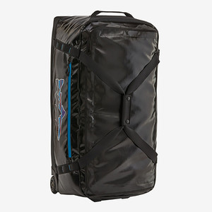 Patagonia Black Hole Wheeled Duffel 100L in Black with Fitz Trout